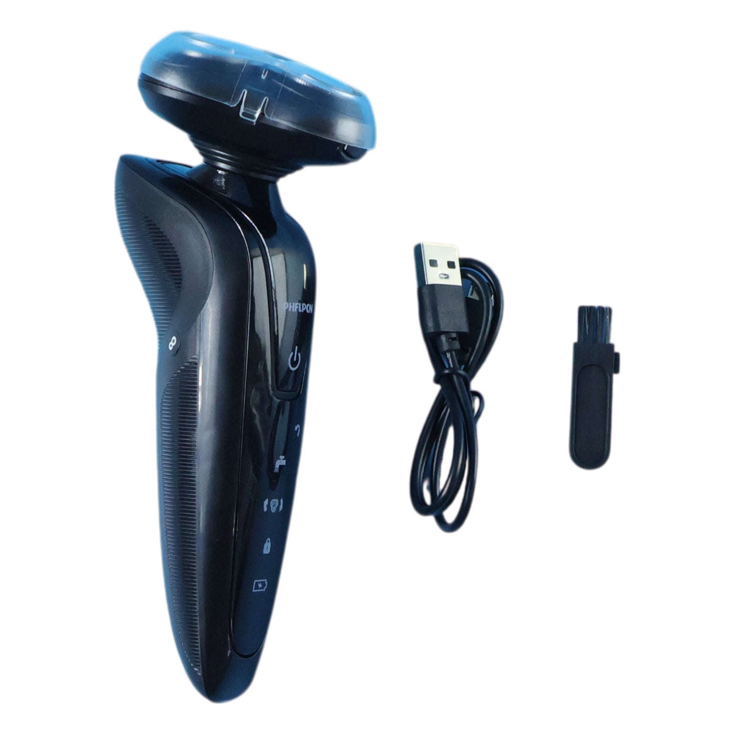 Cordless electric shaver with ergonomic grip