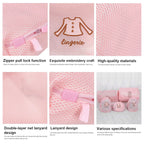 Delicate lingerie items placed inside the protective wash bag.