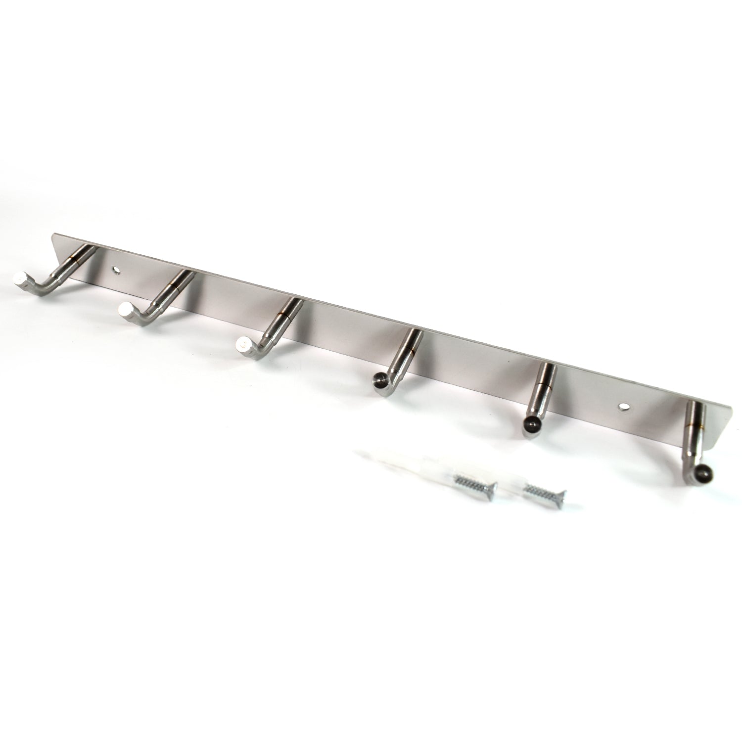 Installation hardware including screws and plugs for stainless steel hook rack