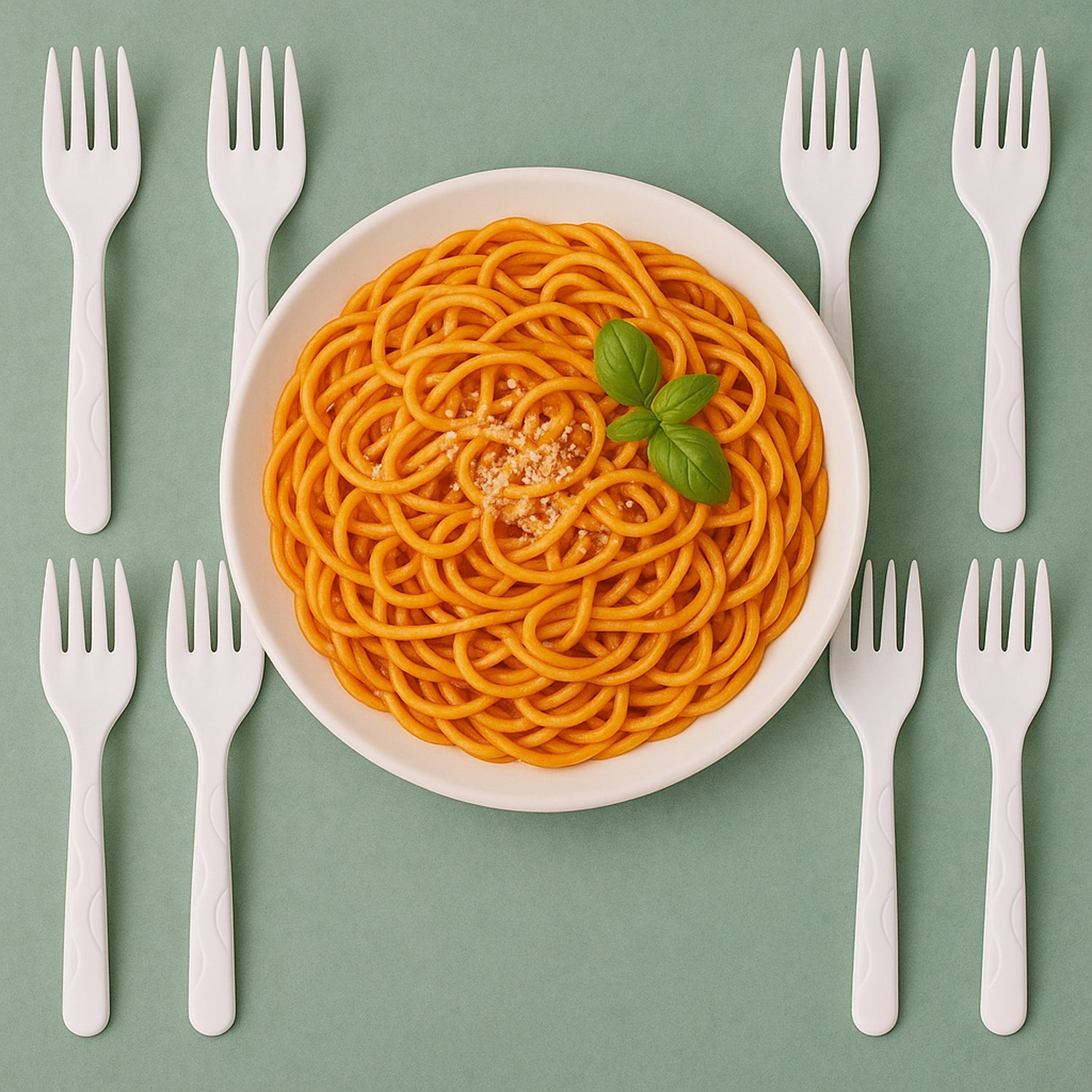 Stacked 10 compostable bagasse forks illustrating eco-friendly disposable cutlery