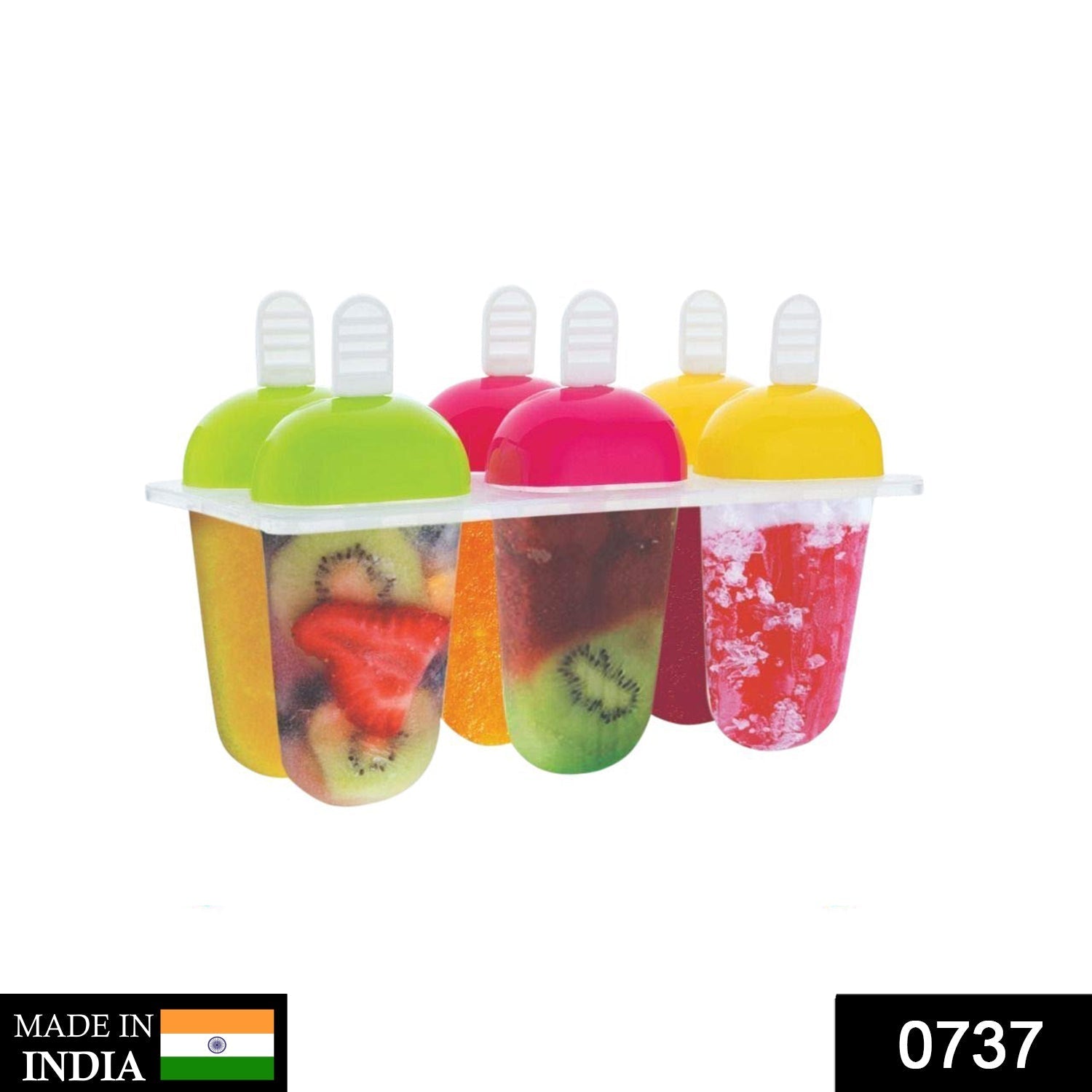 Set of 6 multicolor kulfi molds for homemade frozen treats.