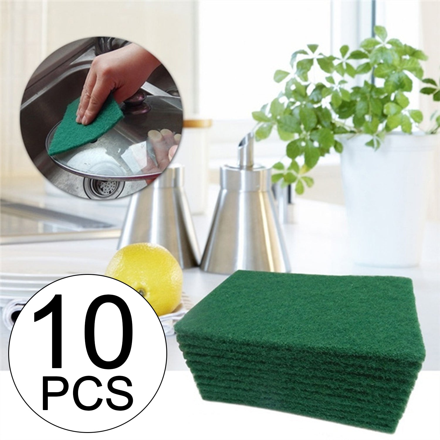 Durable aqua green scrub pads, a 10-pack for all your cleaning needs.