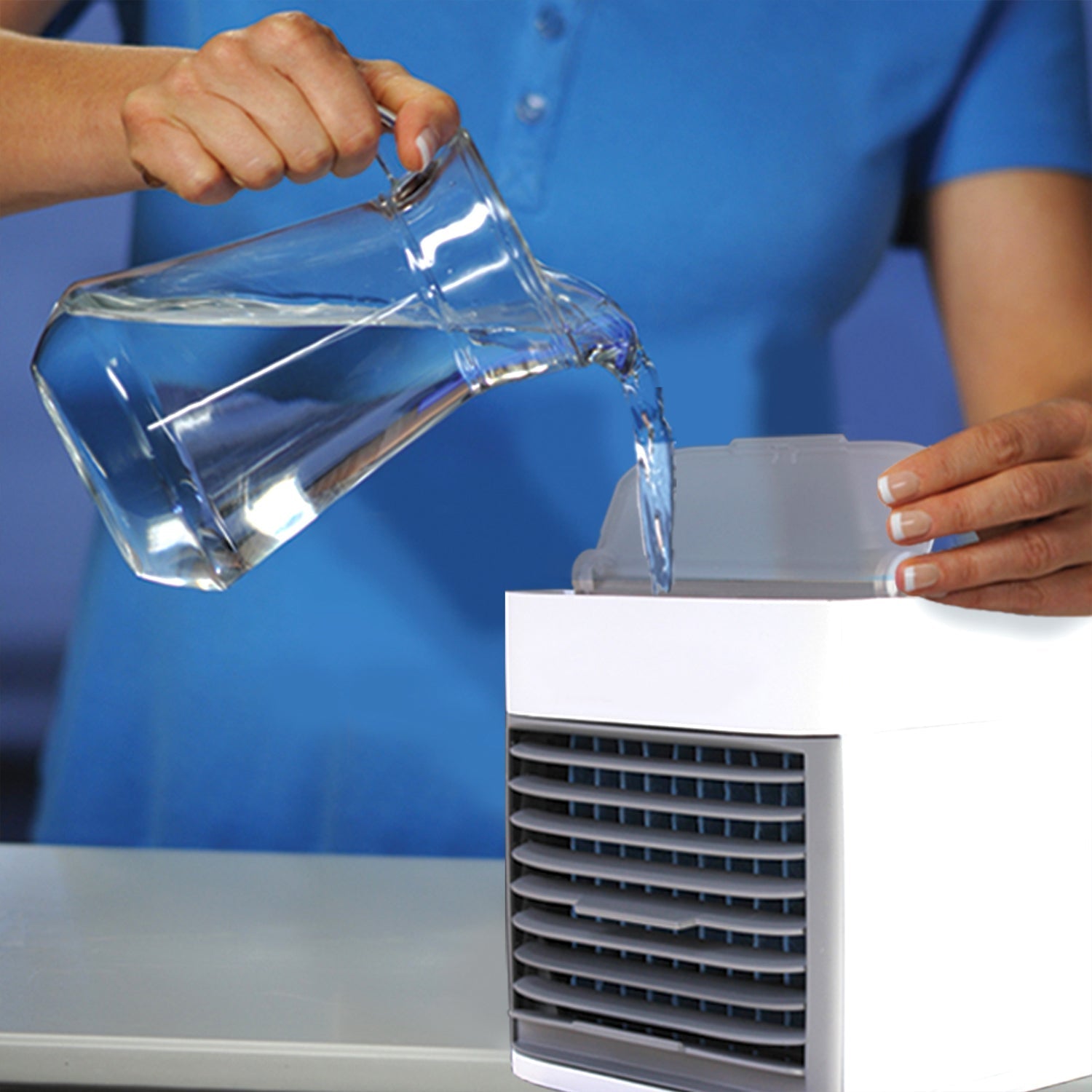 Mini Portable Air Cooler with a clear view of the water tank.
