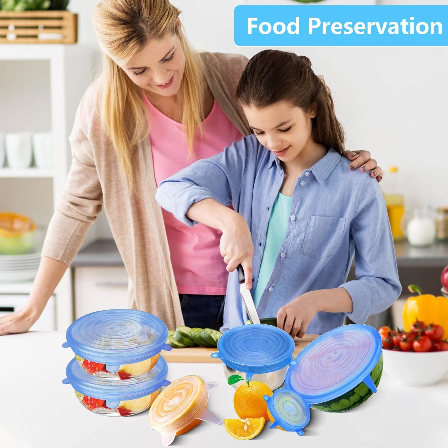 12-piece silicone stretch lids set in various sizes laid out