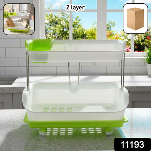 Double layer dish drying stand with utensil holder for kitchen utensils