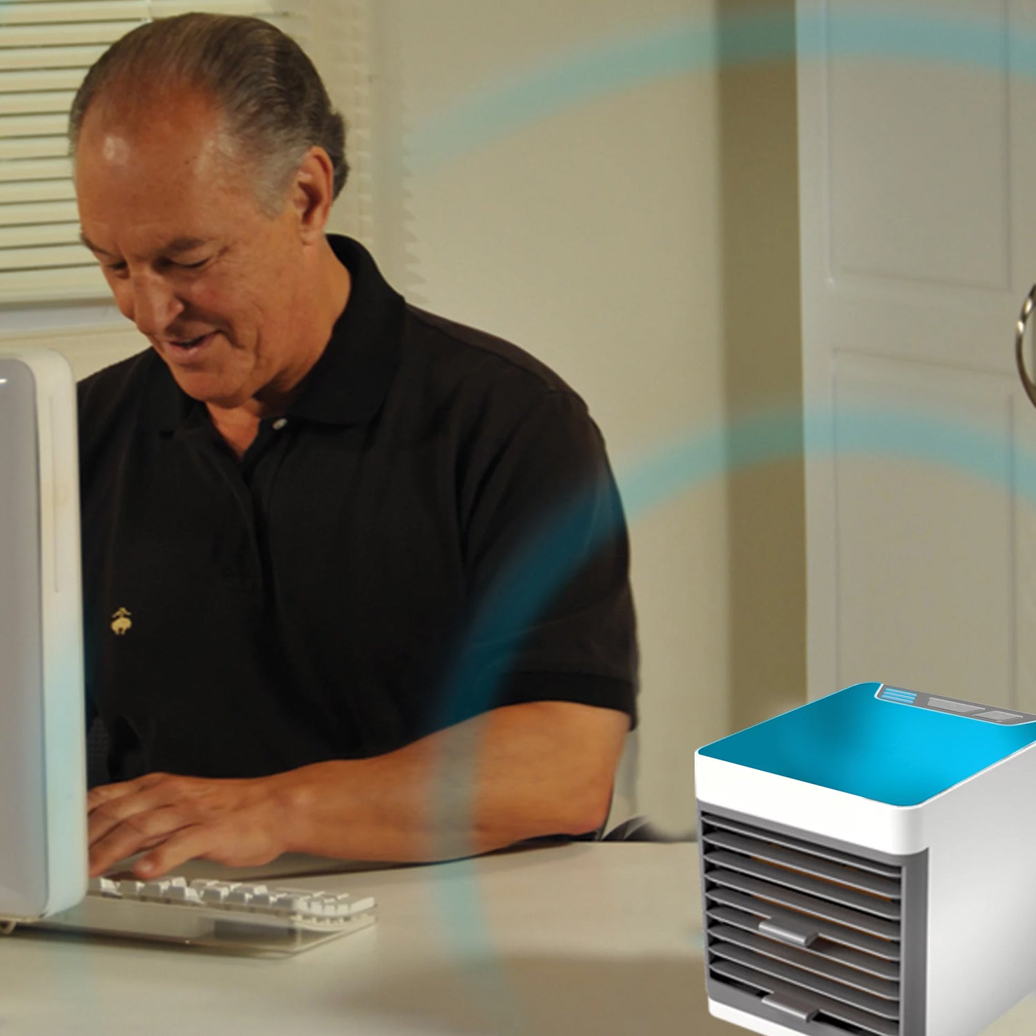 Mini Portable Air Cooler providing a refreshing breeze.