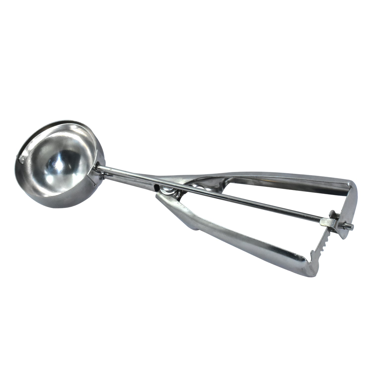 Ergonomic handle and durable design of the stainless steel ice cream scoop.