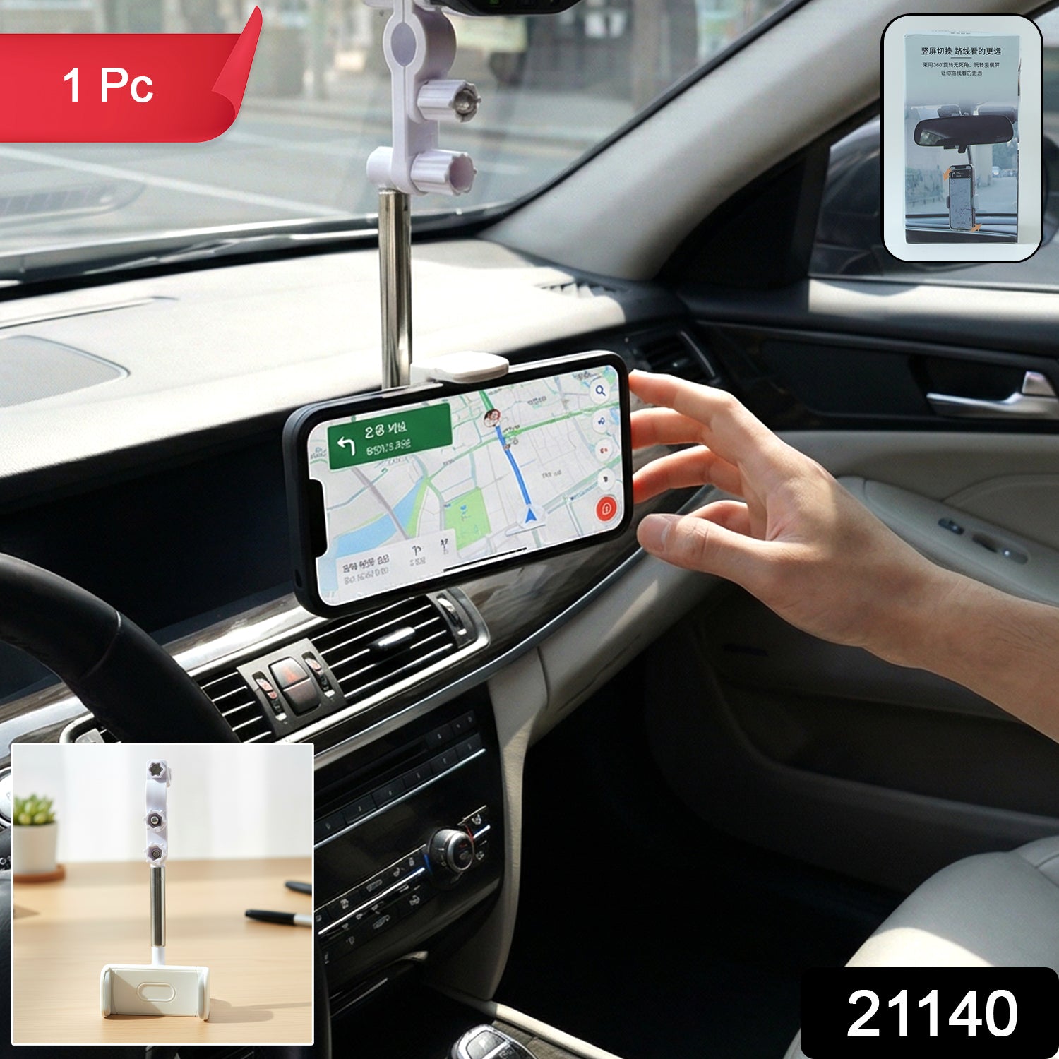 Rearview mirror phone mount holding smartphone securely in vehicle