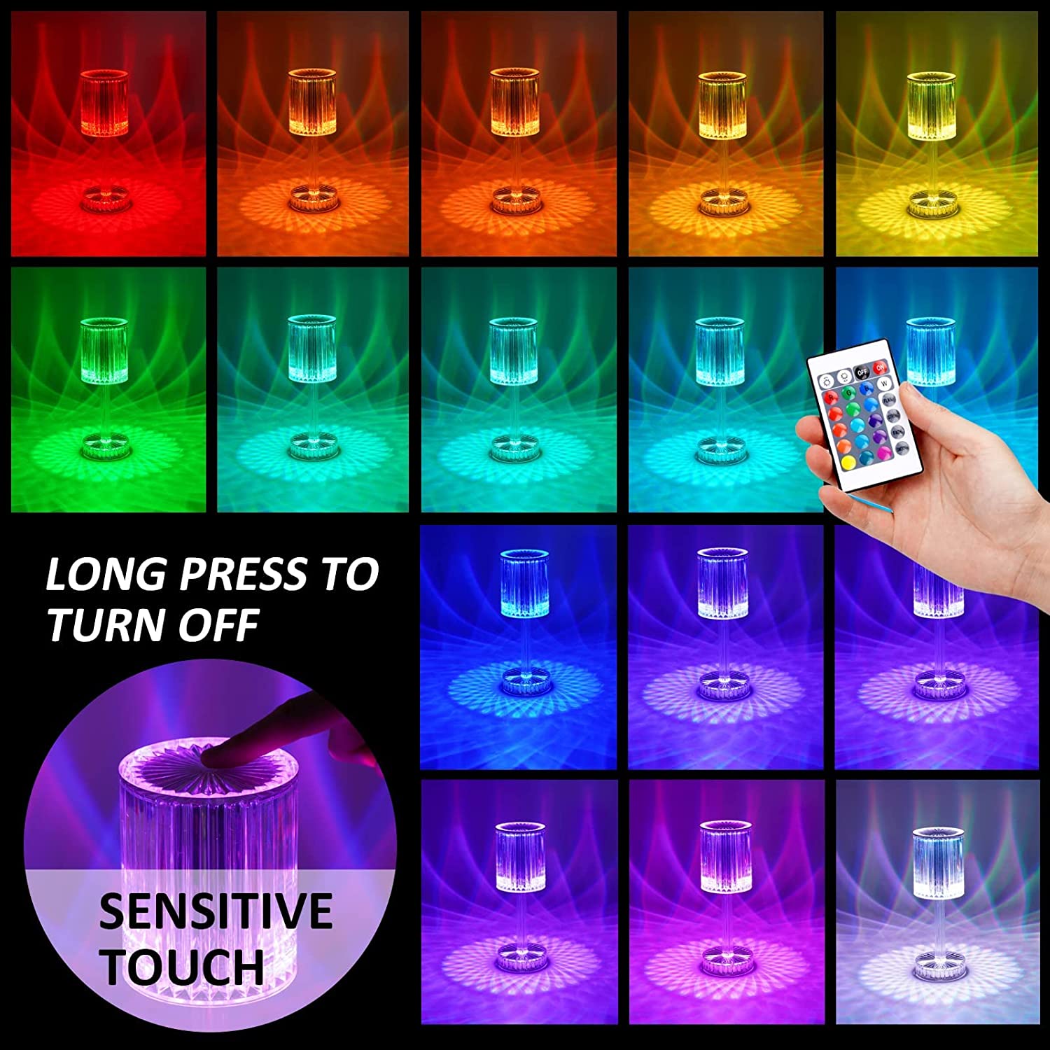 Sparkling crystal table lamp, perfect for decorative lighting, powered by USB.