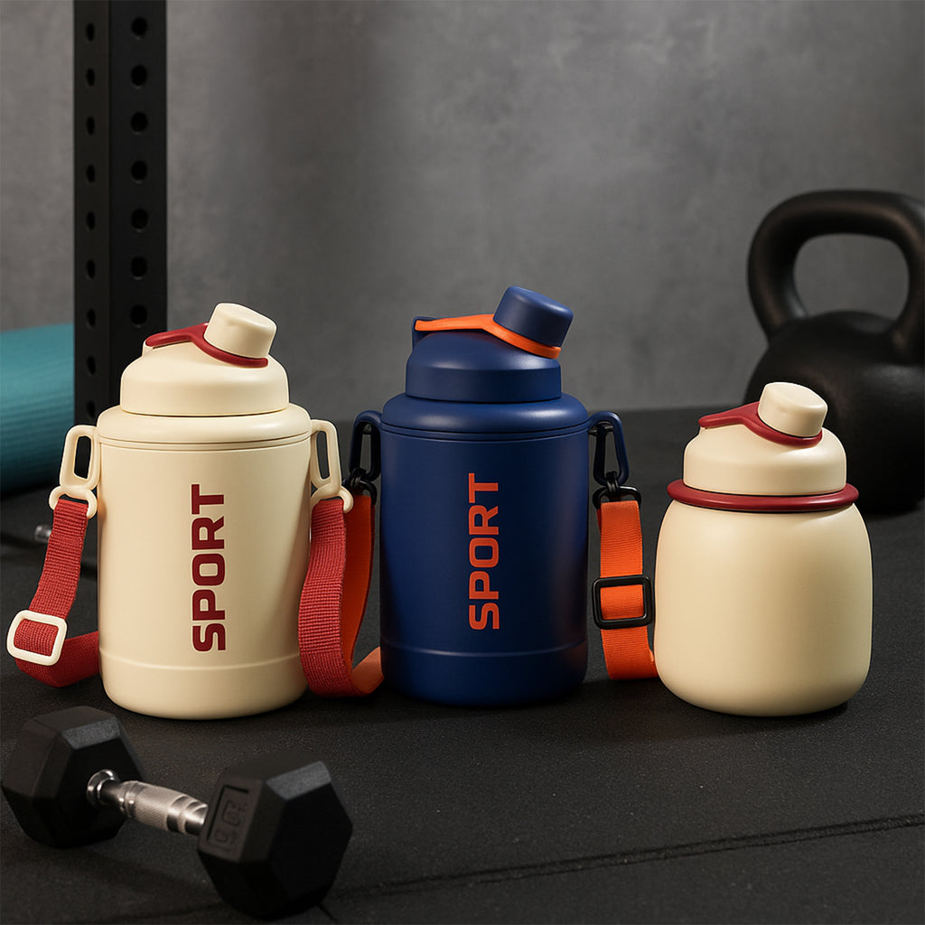 Sports Vacuum Bottle With Shoulder Strap 1 Pc Stylish Mix Design  Size
