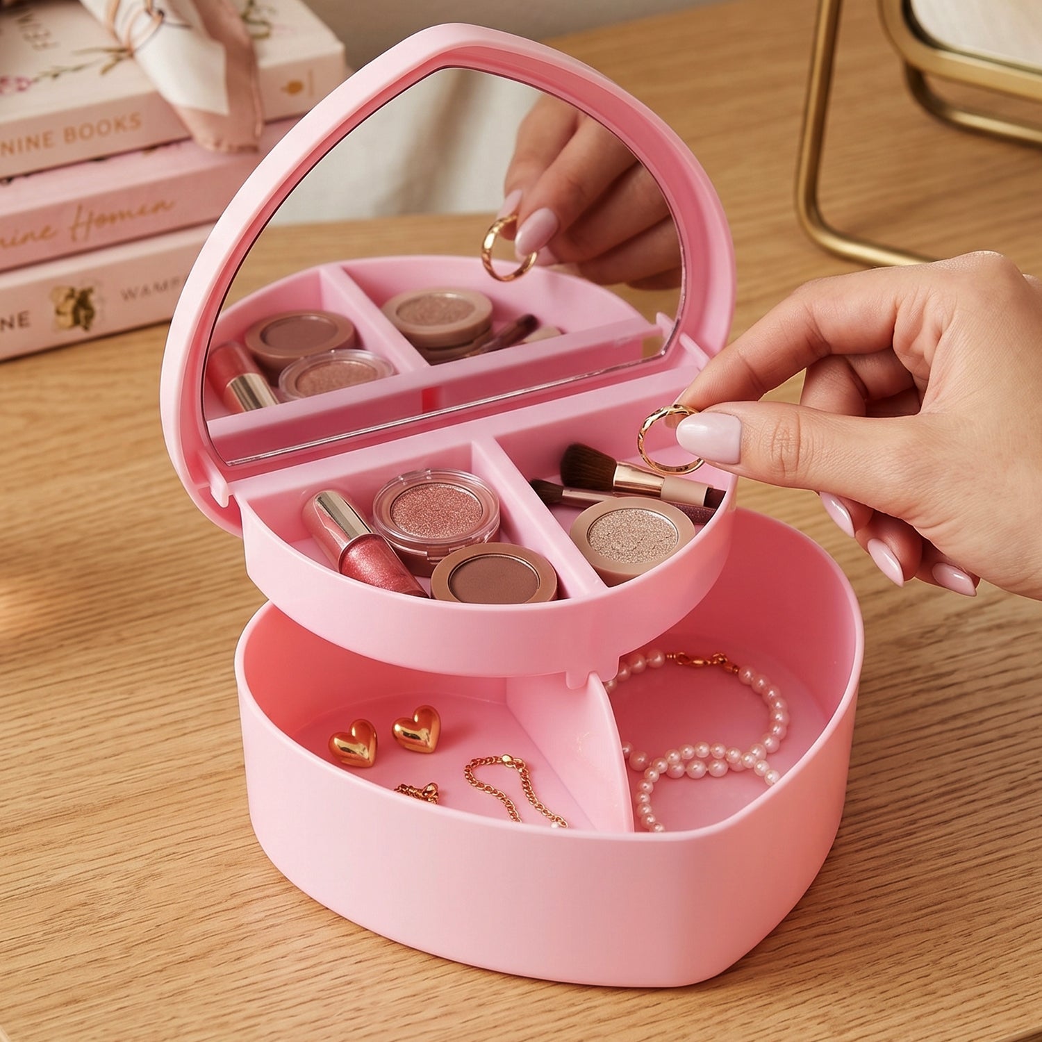 Multipurpose Makeup Storage Box With Mirror (1 Pc)