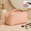 Premium Peach Travel Makeup  Toiletry Organizer Pouch With Zipper  Handle (1 Pc)