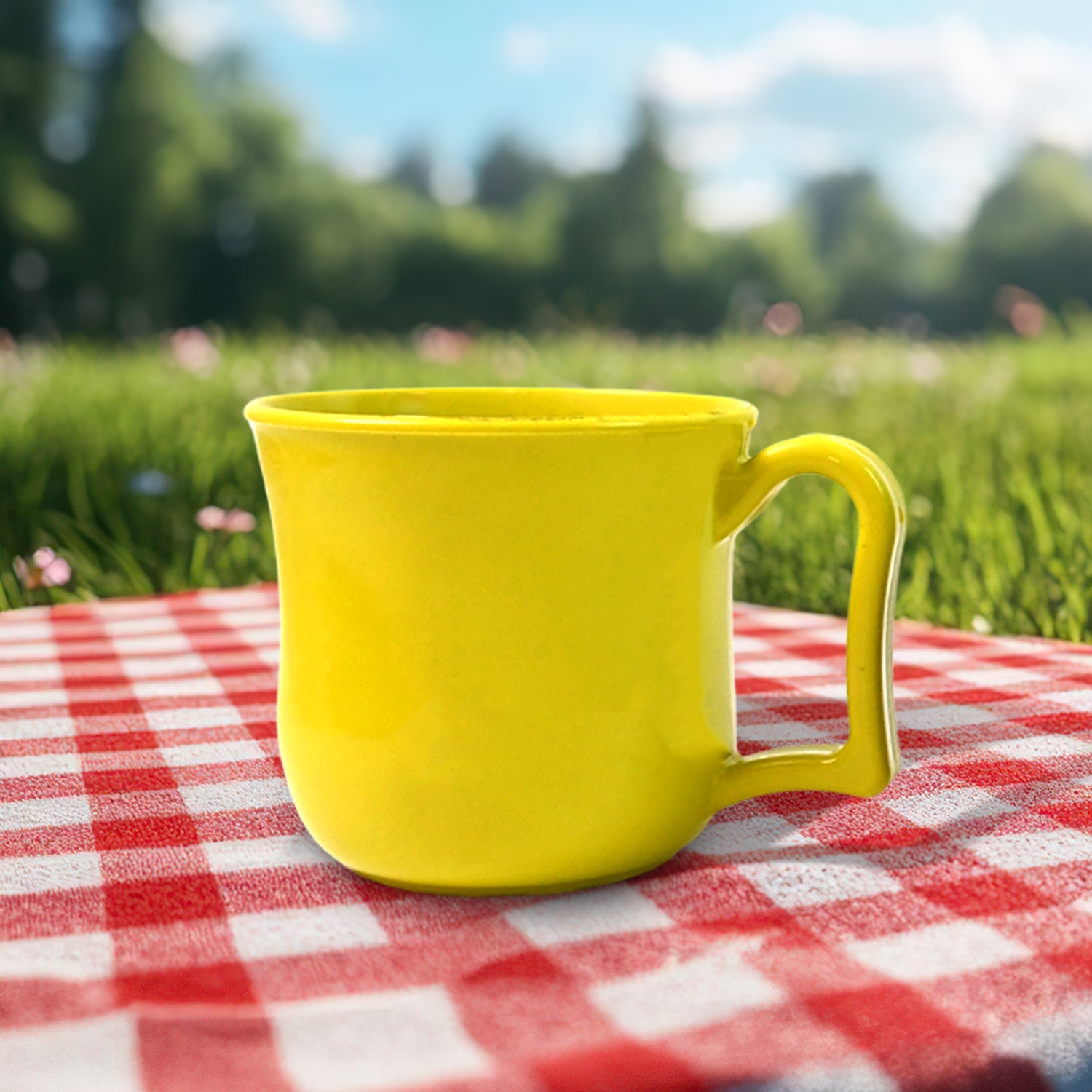 Vibrant mix-color plastic coffee mug with handle, perfect for daily use.