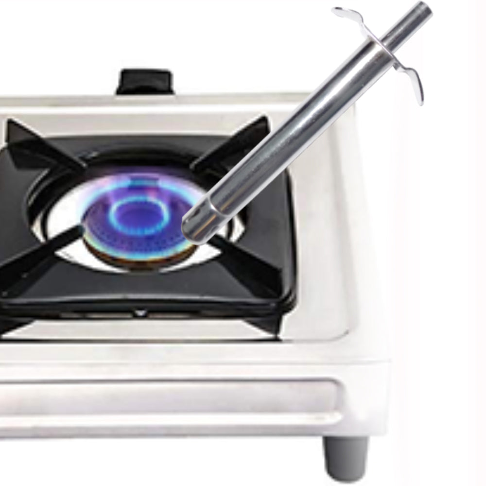 Close-up of a sleek stainless steel electronic gas lighter.