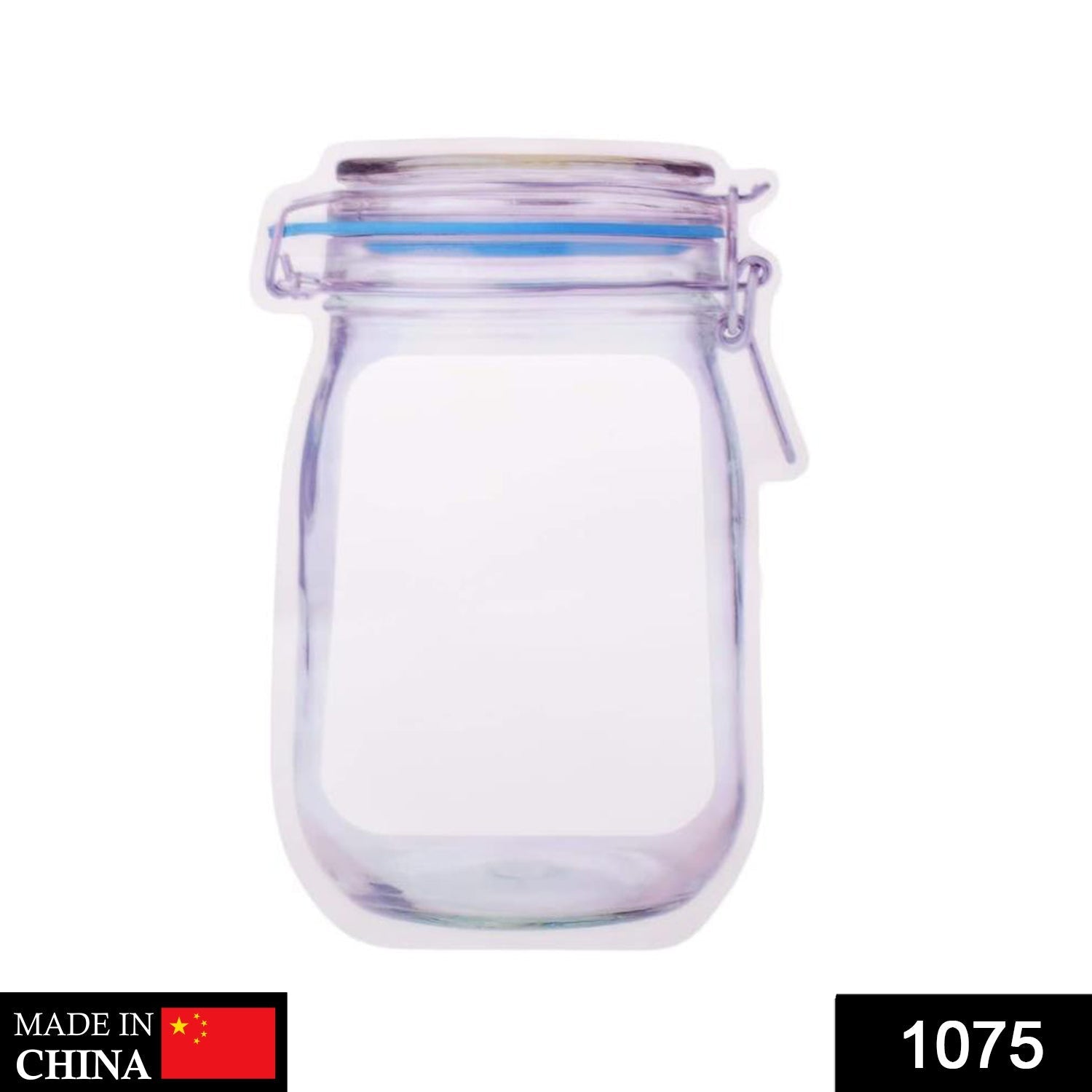 Transparent plastic mason jar zipper bag, ideal for storing dry fruits and snacks.