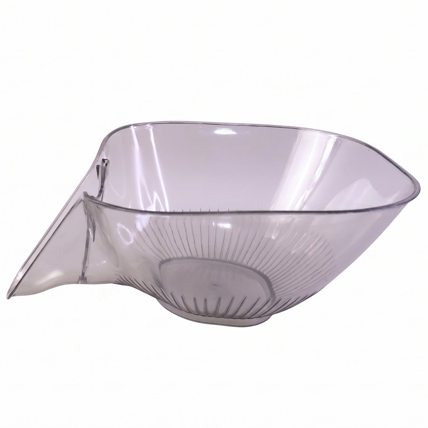 Side view of the lightweight, compact plastic strainer basket