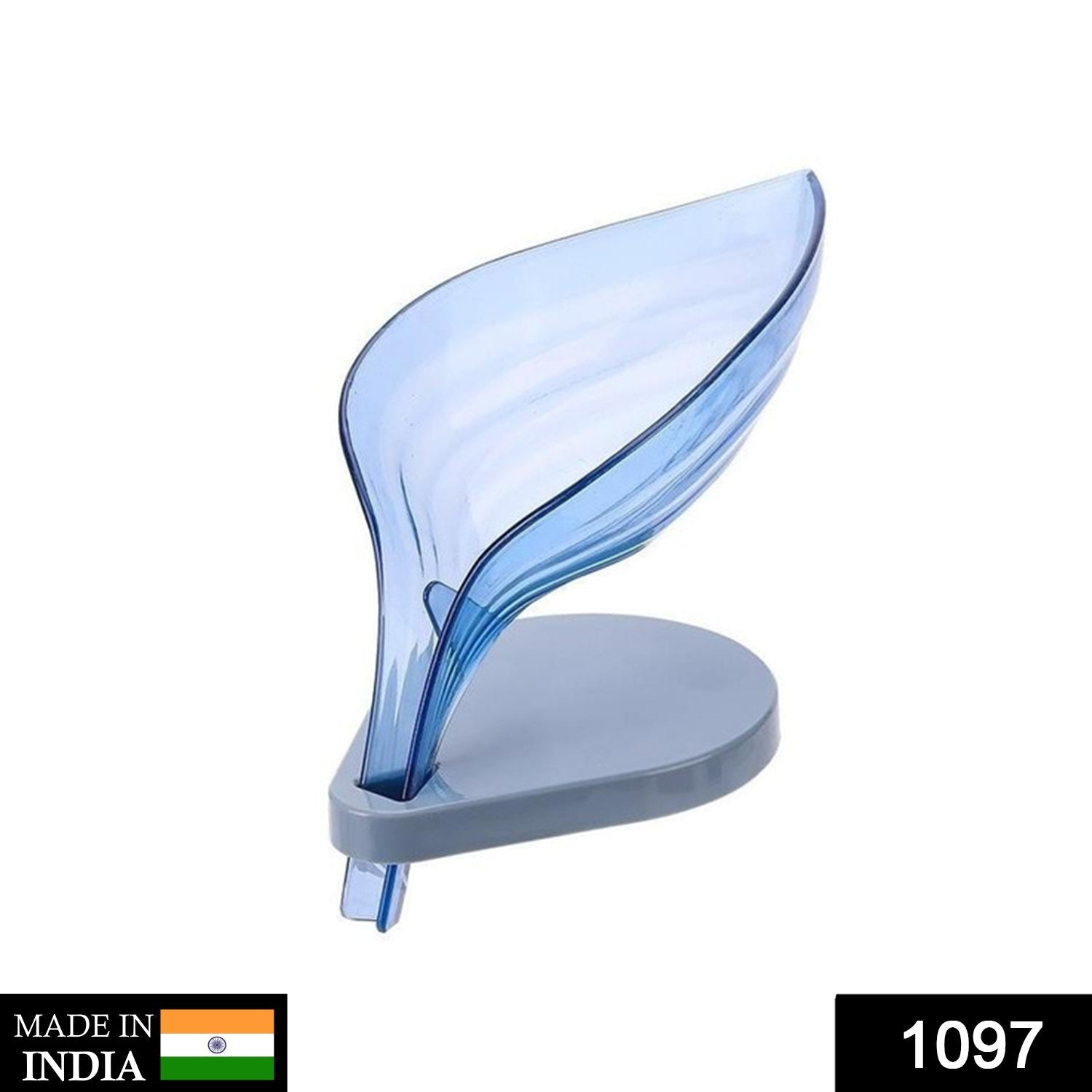 Close-up of the leaf-shaped self-draining soap holder with water flowing out.