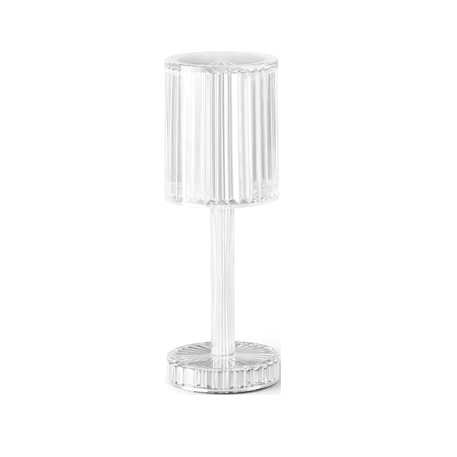 Contemporary crystal lamp illuminating a living room space with its unique design.