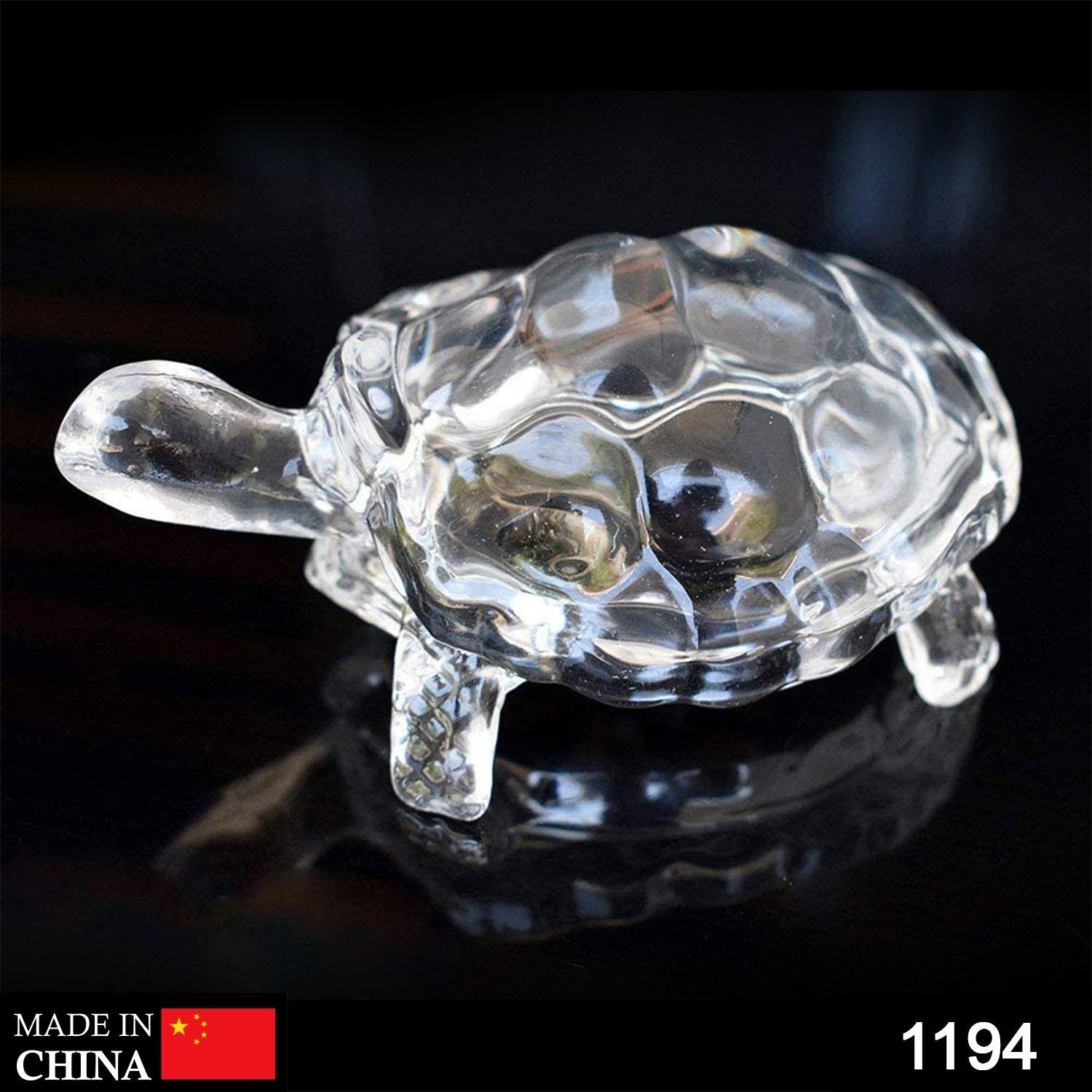 Close-up of a sparkling Feng Shui crystal turtle, symbolizing longevity.