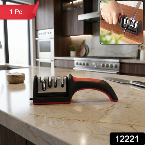 Knife sharpener in packaging, non-slip base for safety