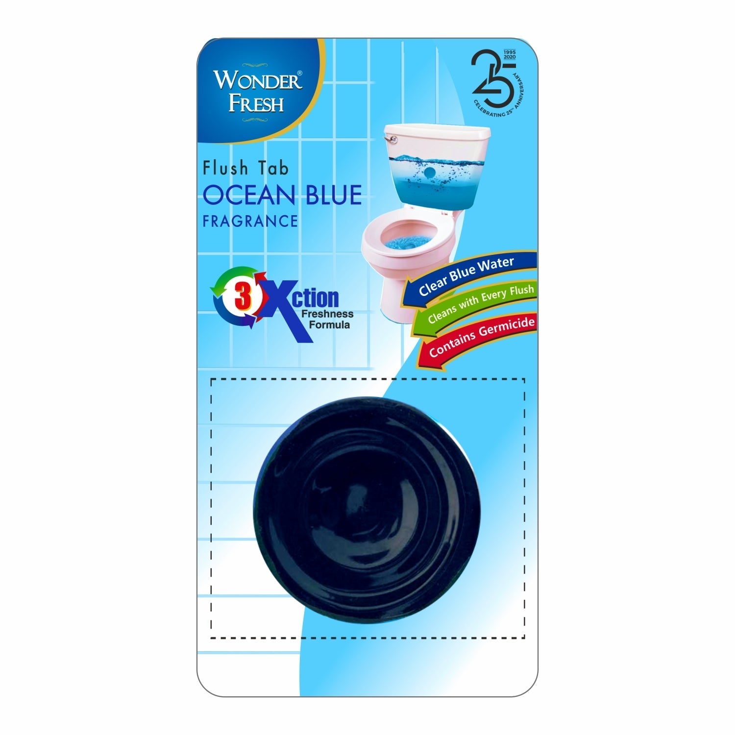 Wonder Fresh Ocean Blue Toilet Cleaner Flush Tab, 50g, for continuous toilet hygiene.
