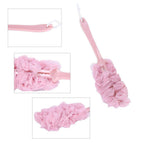 The long handle bath brush hanging in a modern bathroom, ready for use.