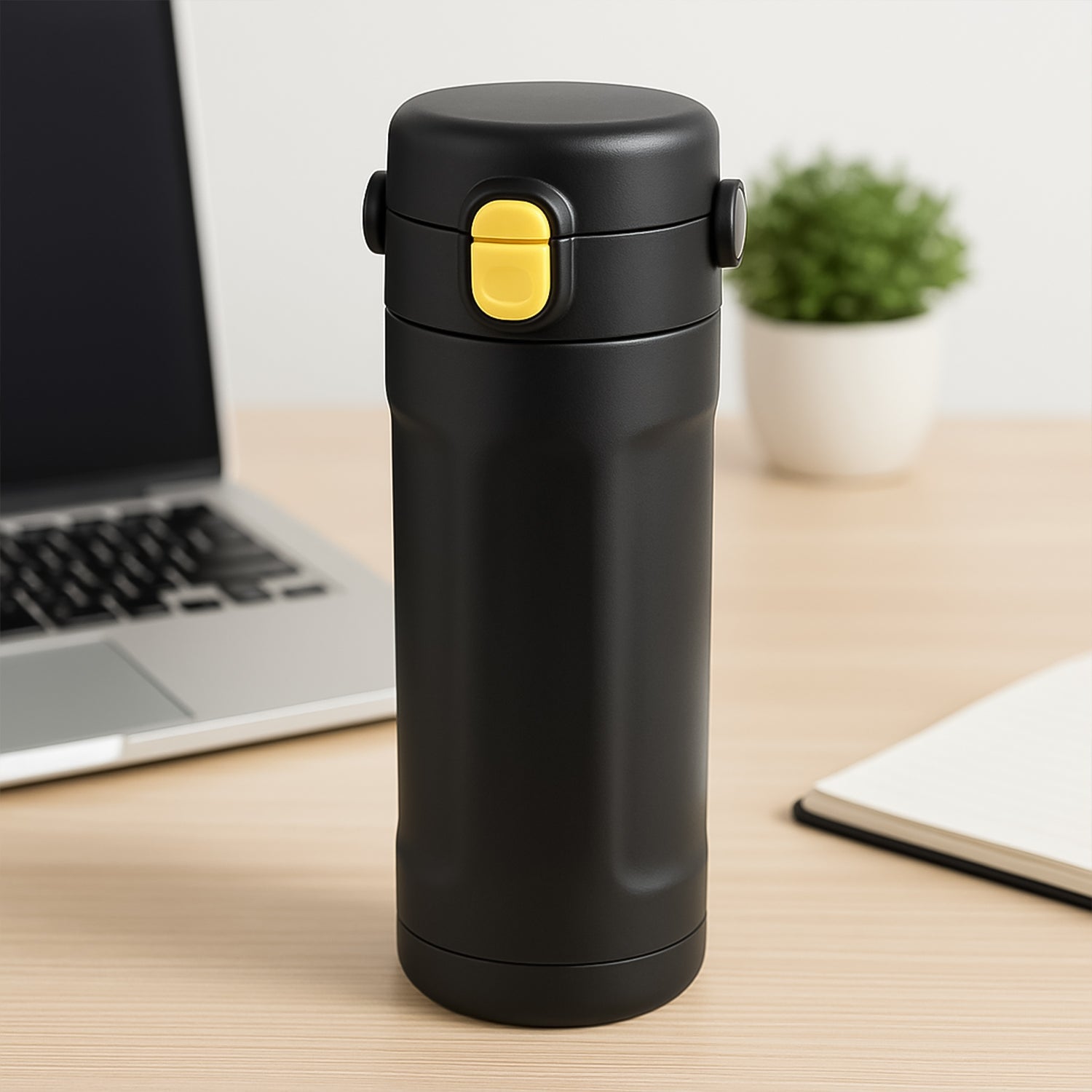 Insulated water bottle front view showing sleek, leak-proof design