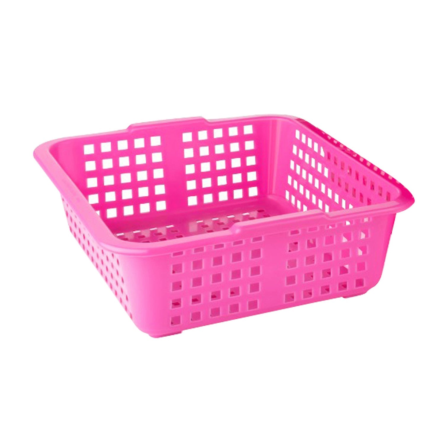 Versatile plastic storage basket, empty and ready for organization.