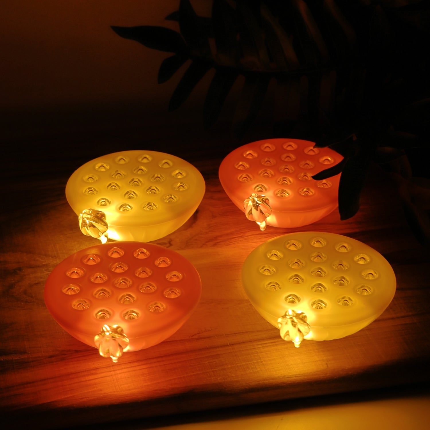 Close-up of lotus canopy LED decorative lamp with bright warm light effect