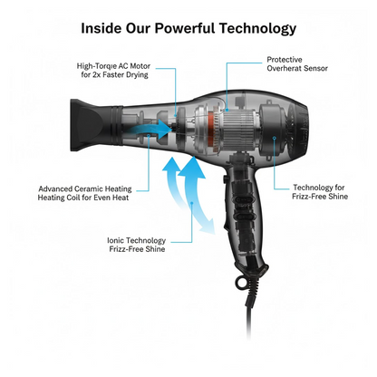 Back view of the hair dryer, showing the removable air filter.