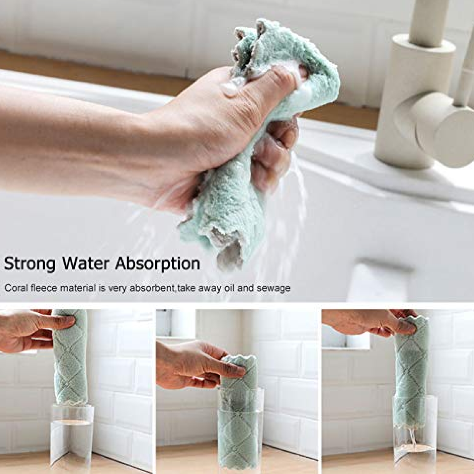Multi-purpose cleaning cloth shown with dimensions to illustrate its compact size.
