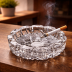 Crystal Glass Round Ashtray Heavy Duty Smoking Cigarette Holde
