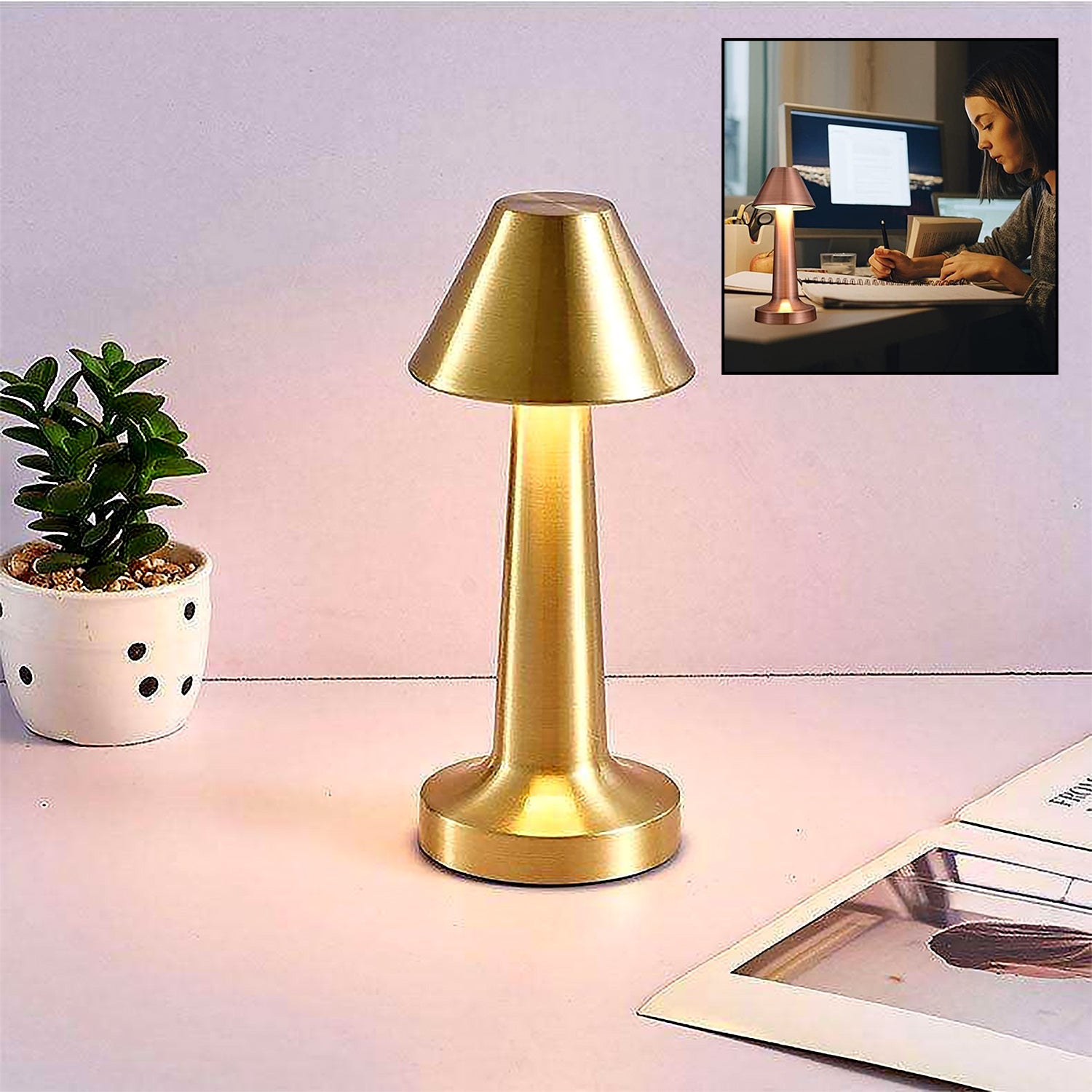 Sleek black Touch Control LED Lamp with a minimalist cone design, illuminating a modern interior.