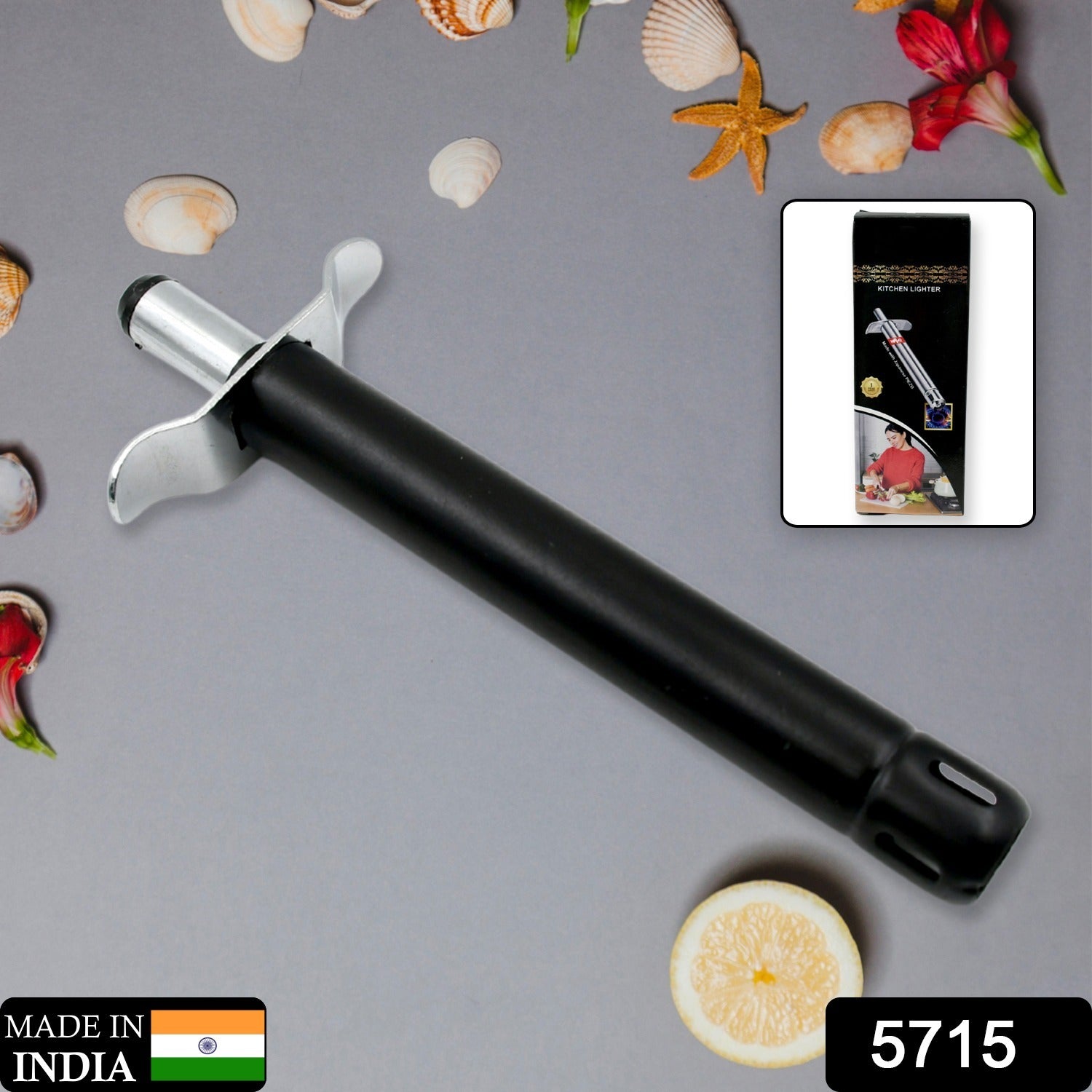 Angled side view of the durable Stainless Steel Gas Lighter for kitchen stoves.