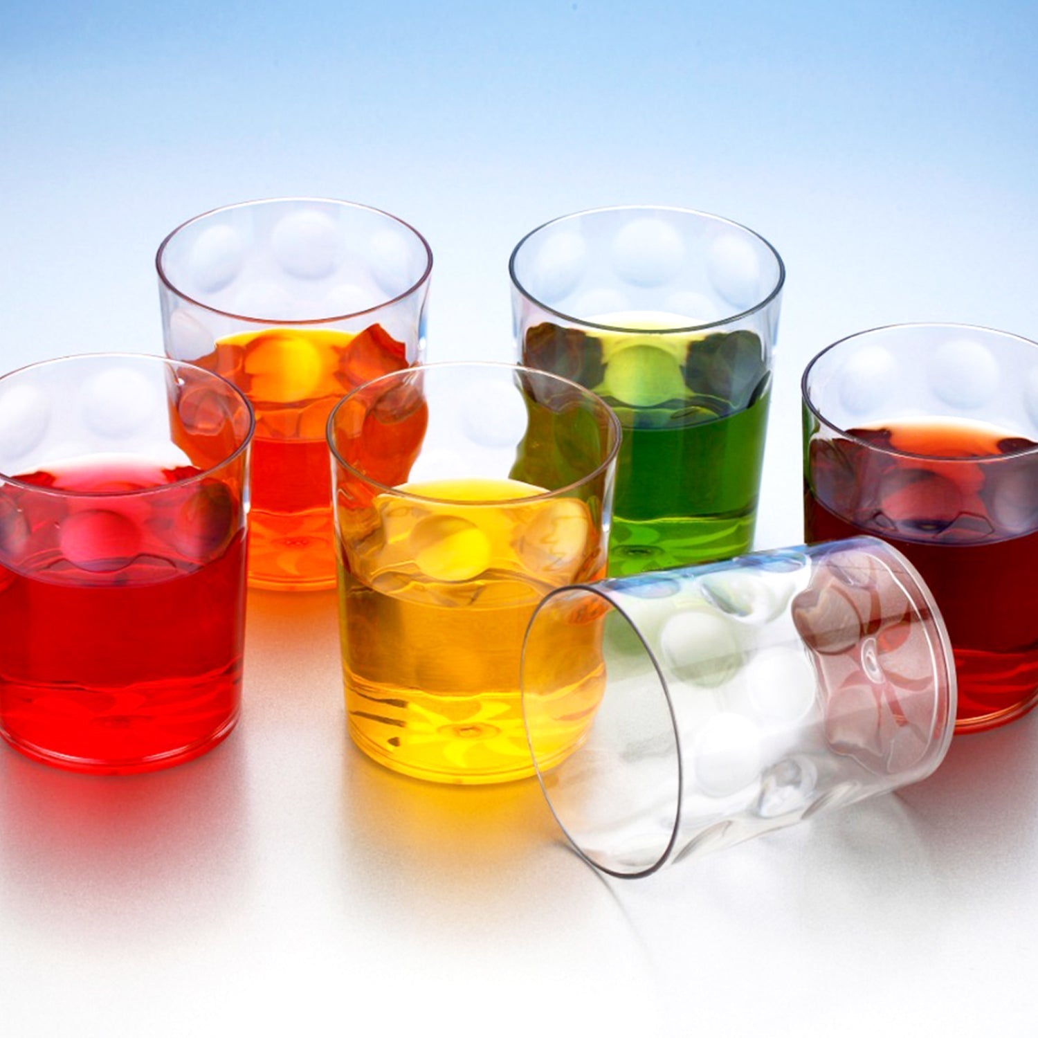 Set of six transparent unbreakable drinking glasses by Indo Glow, ideal for daily use.
