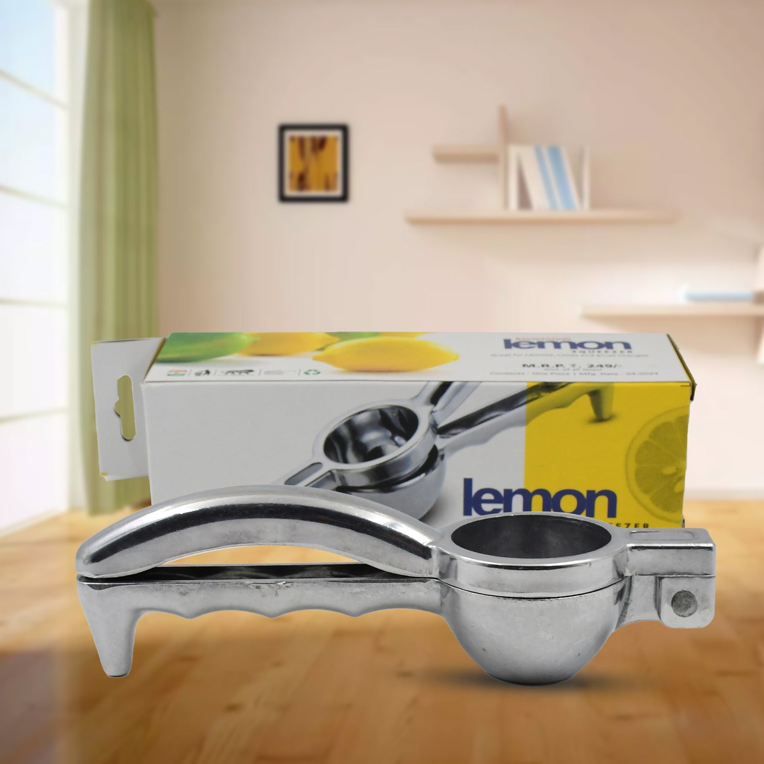Food-grade aluminium lemon squeezer for efficient juice extraction.