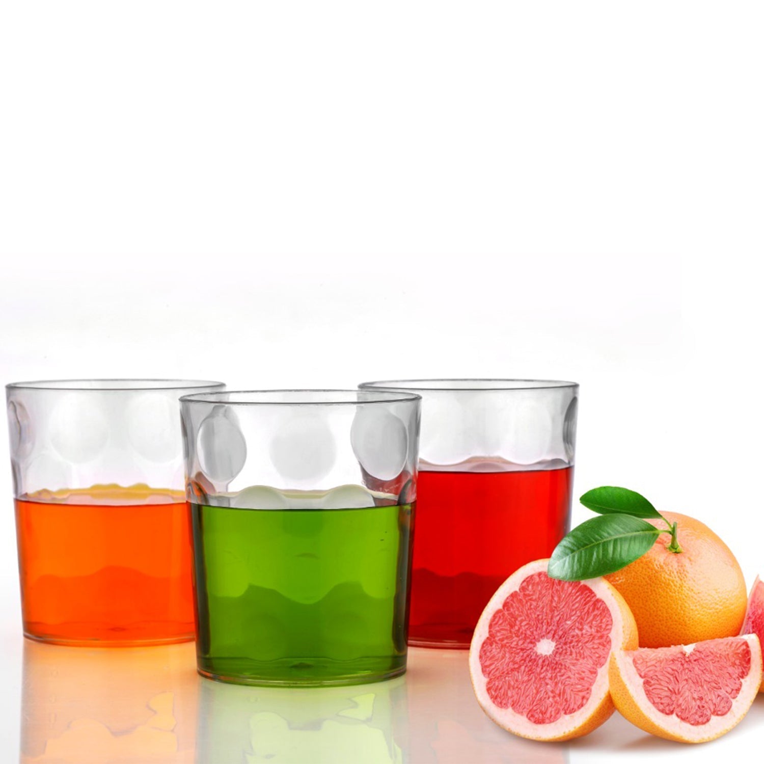 Elegant display of the six-piece unbreakable drinking glass set, showcasing its versatility.