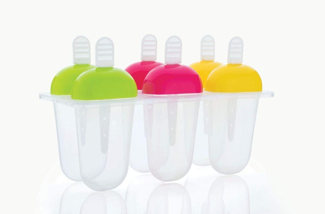 Multicolor kulfi maker molds with handles for easy use.