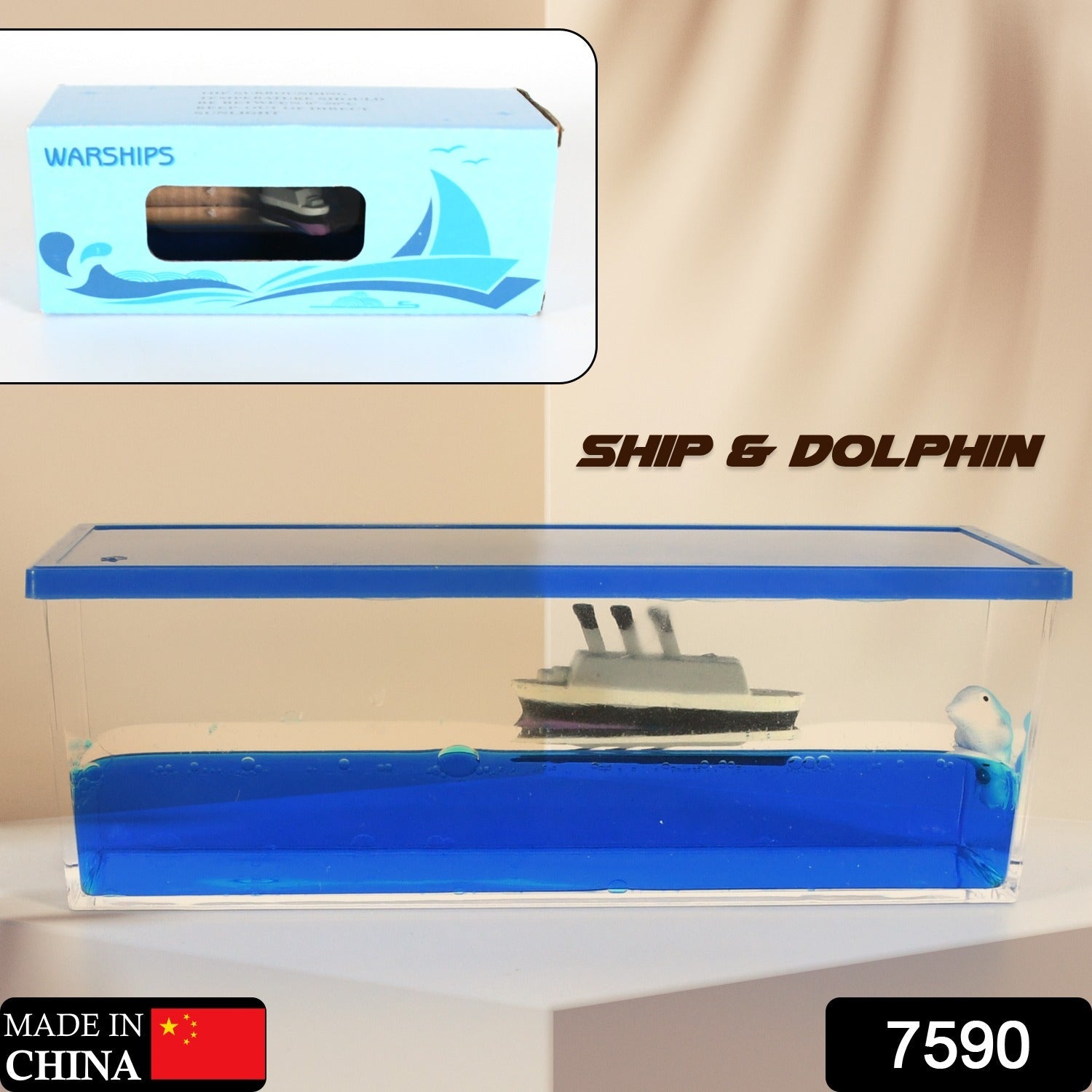 Close-up of the calming Floating Water Cruiser Ship Ornament with iceberg.