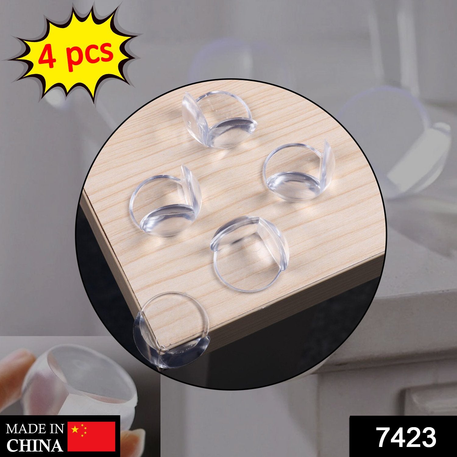 Transparent corner guards shown with strong adhesive backing.