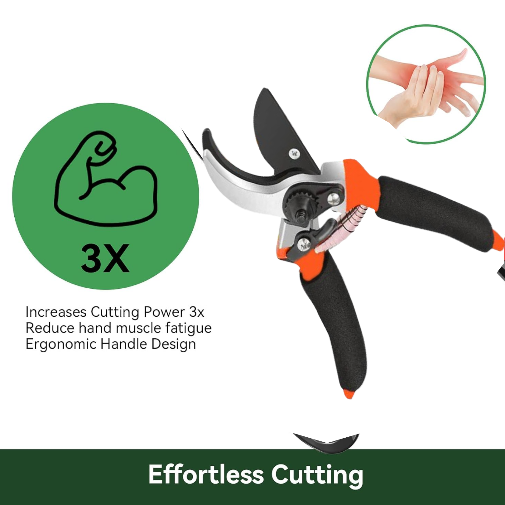 Diagram illustrating the robust parts and precision blade design of the pruning shears.
