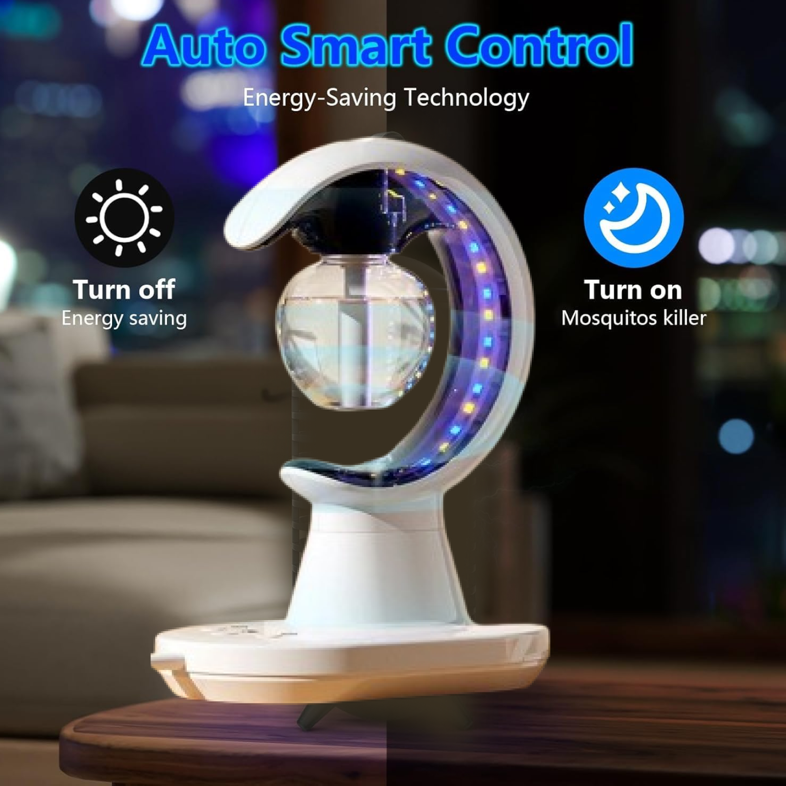 The 3-in-1 Humidifier Lamp emitting a soft LED night light in a dim room.