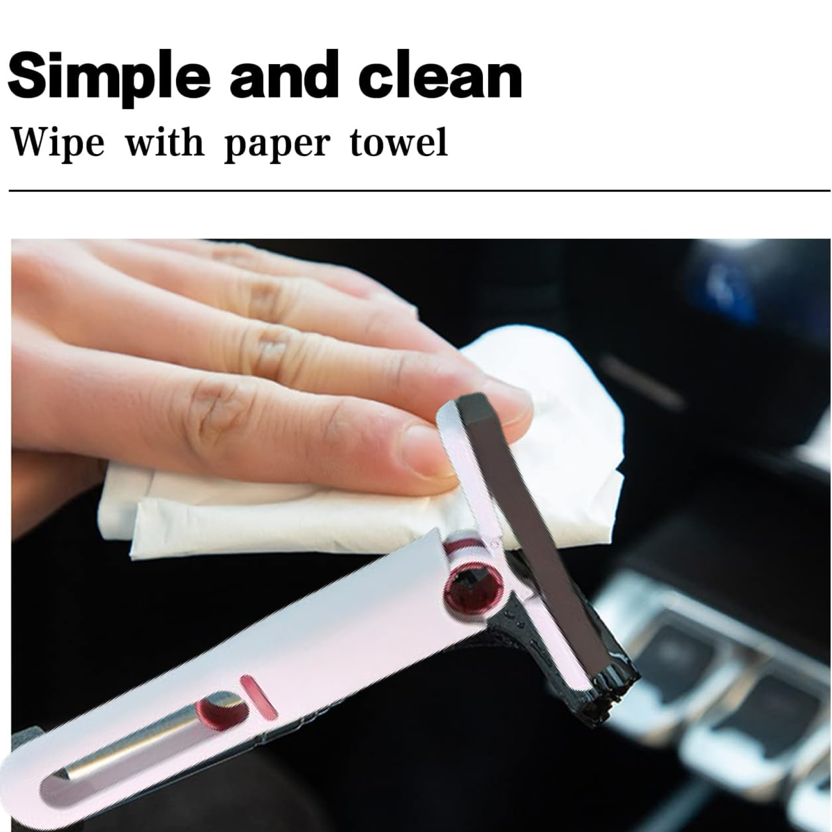 Close-up of the flexible, streak-free silicone blade on the versatile glass cleaner.