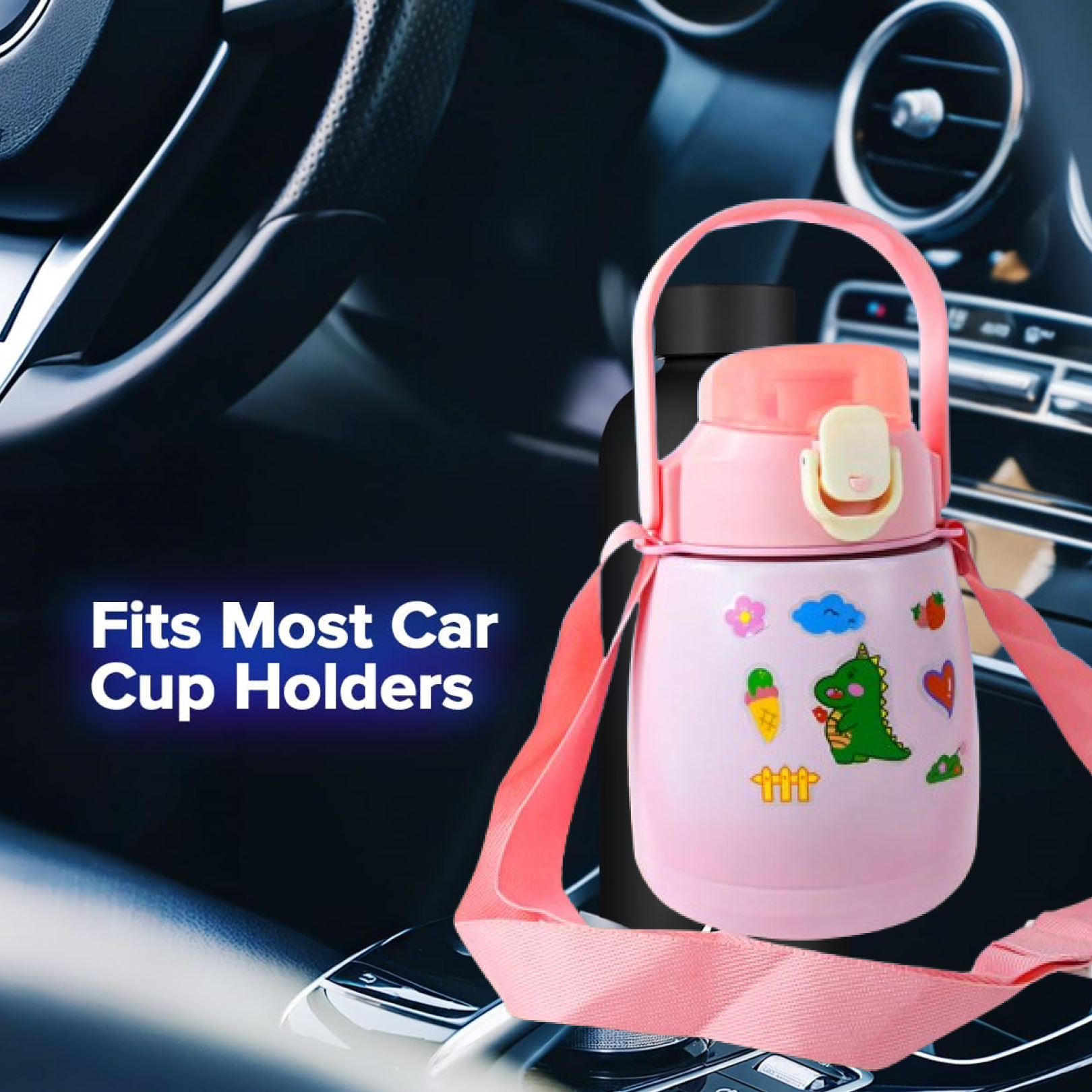 Side view of durable stainless steel insulated water bottle with easy-carry handle