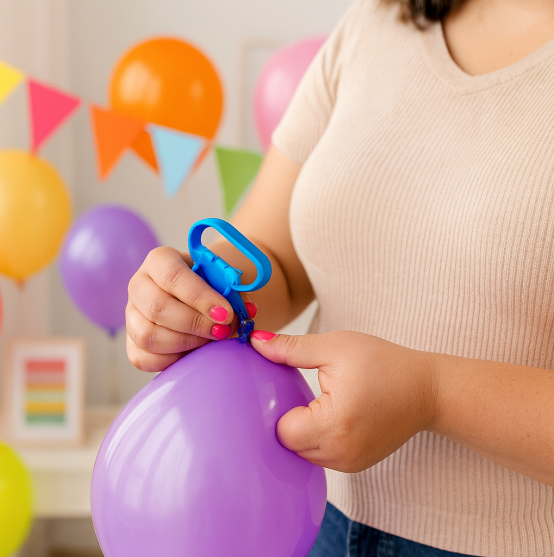 Close-up view of the durable plastic design of the ergonomic Balloon Tying Tool.