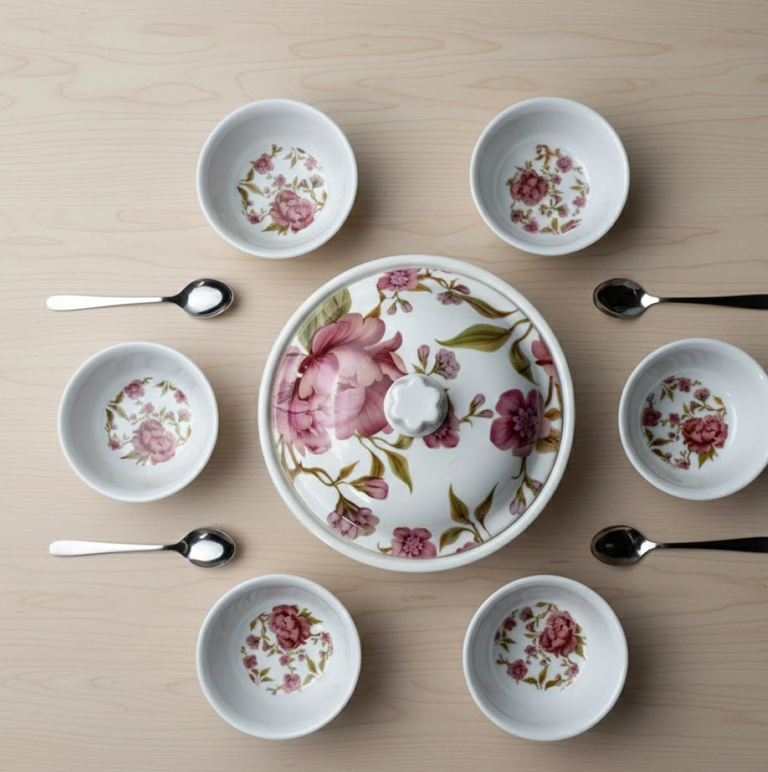 Close-up of the delicate design on the 5-piece dessert cutlery.