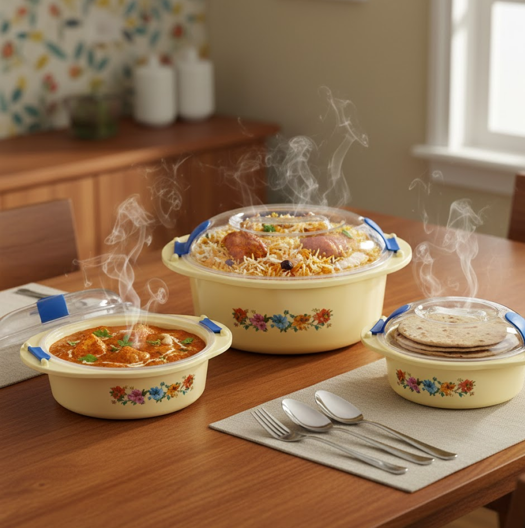 Close-up of the elegant chrome-plated lid and handle of an insulated casserole, showcasing quality.