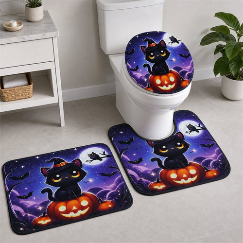 3 in 1 bathroom mat set, including bath rug, contour mat, and toilet lid cover