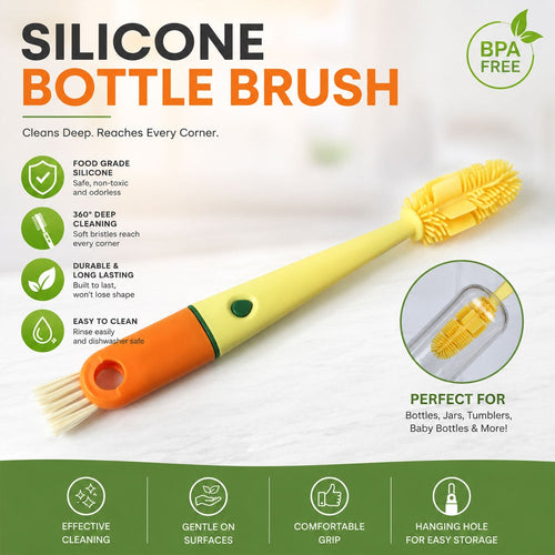 Bottle cleaning brush set with multiple tools for bottles and nipples