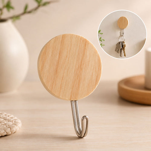 Self adhesive wall hooks 18pc set with wooden finish